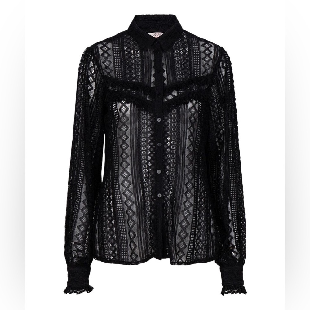 ESQUALO, Black Lace Button-Up Blouse, Stretch, Size US 12 - Picture 7 of 9